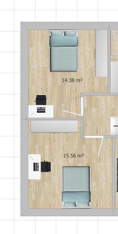 Two bedroom floor plans with beds and desks