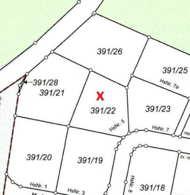 Cadastral parcel view with no. 391/22 and surrounding property boundaries.