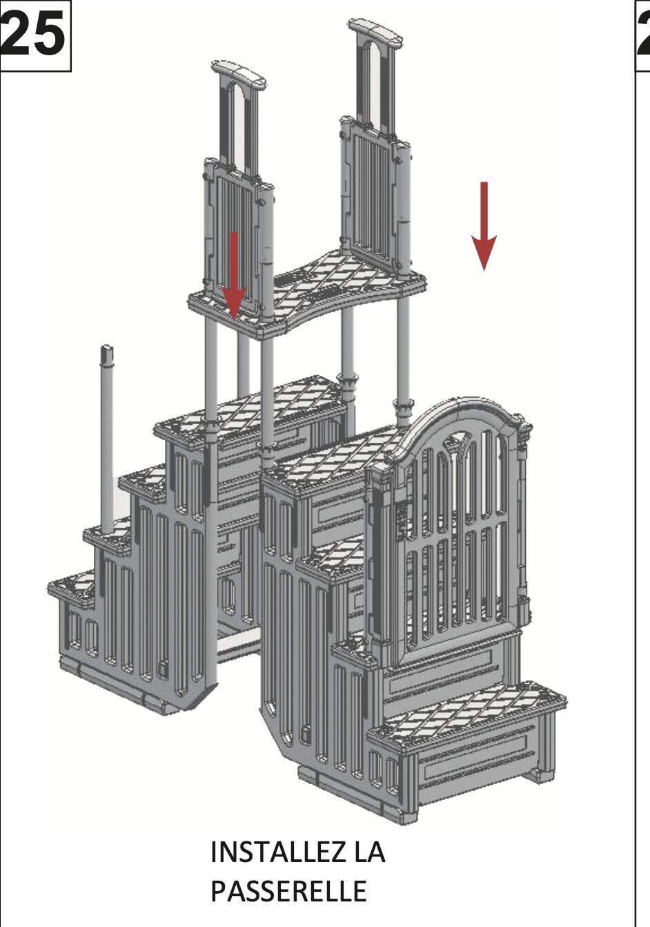 Assembly of the passerelle: bridge is installed between two towers.