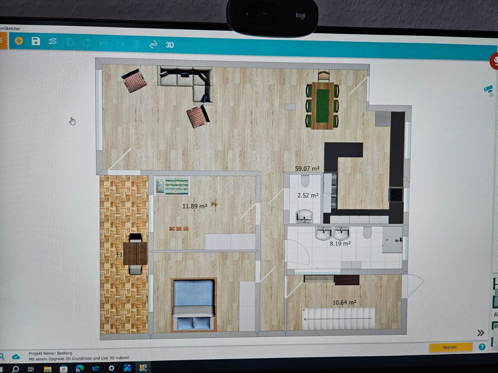 Floor plan of an apartment with living/dining area, kitchen, bedroom, bathroom, and hallway.