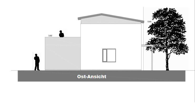 Exterior view of a modern house from the east with tree