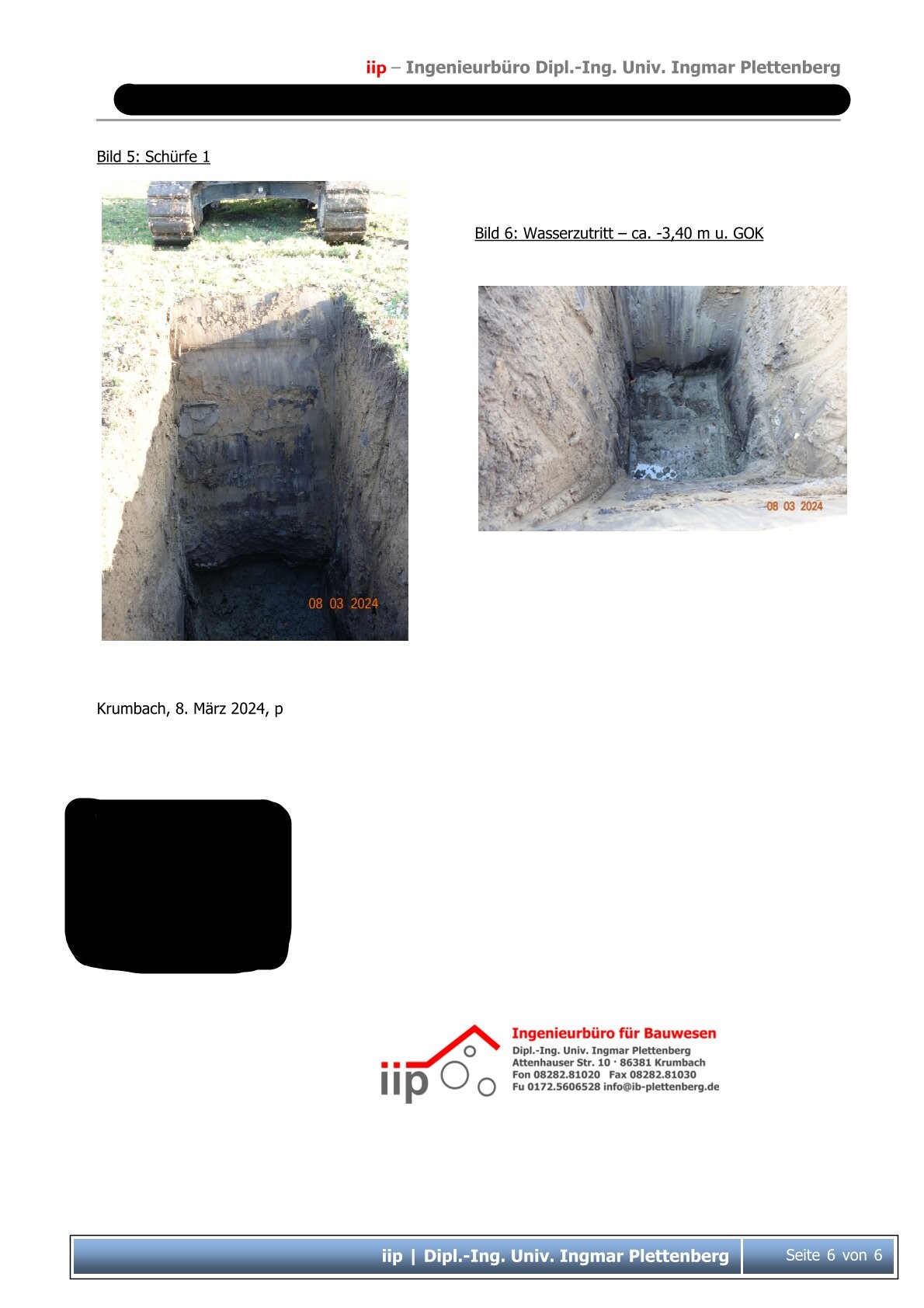 Two excavation trenches with water at the bottom of a construction site (03/08/2024).