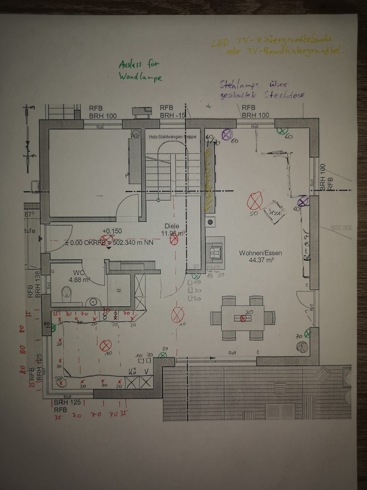 Floor plan of a house with open living and dining area and kitchen
