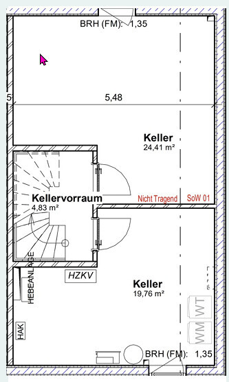 Basement with two rooms (24.41 sqm and 19.76 sqm), storage room 4.83 sqm, stairwell.