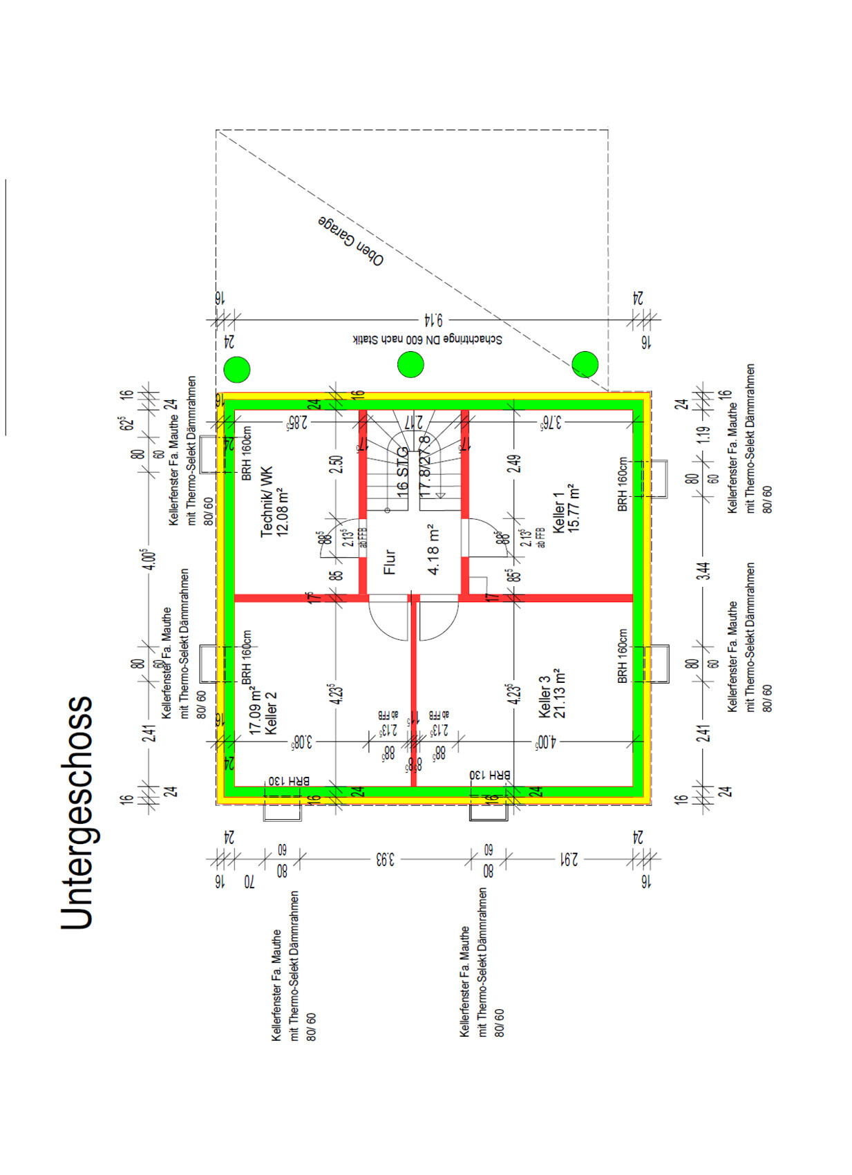 Basement floor plan: color-coded exterior and interior walls, room layout and dimensions.
