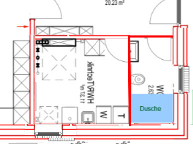 2D Grundriss eines Badezimmers mit Dusche und Sanitärbereich