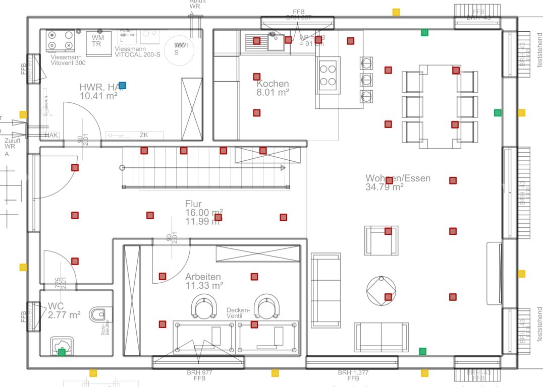 Floor plan of a house: open living/dining area, kitchen, utility room, office, hallway, WC.