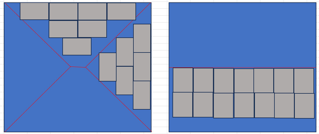 Two blue areas with gray rectangles: left with diagonal lines, right with horizontal block row.