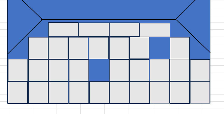 Schematic roof plan with blue roof area and rectangular roof tiles