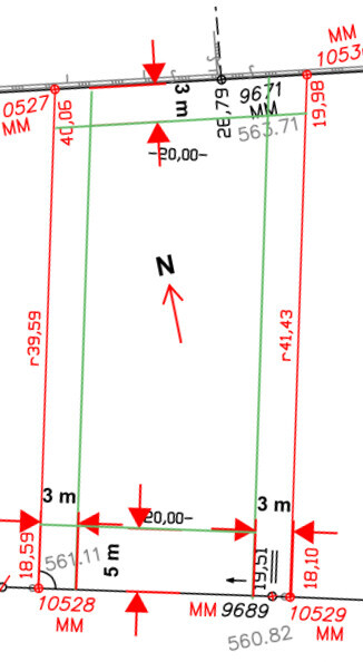 Site plan of a plot with boundary lines, north arrow, and dimensions