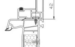 Window profile cross-section with seal and screw connection, technical section