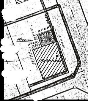 Floor plan of a building with marked area