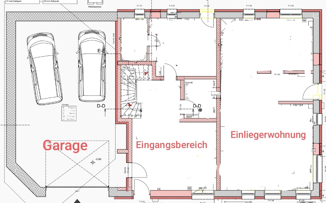 Floor plan of a house with garage, entrance area, and granny flat