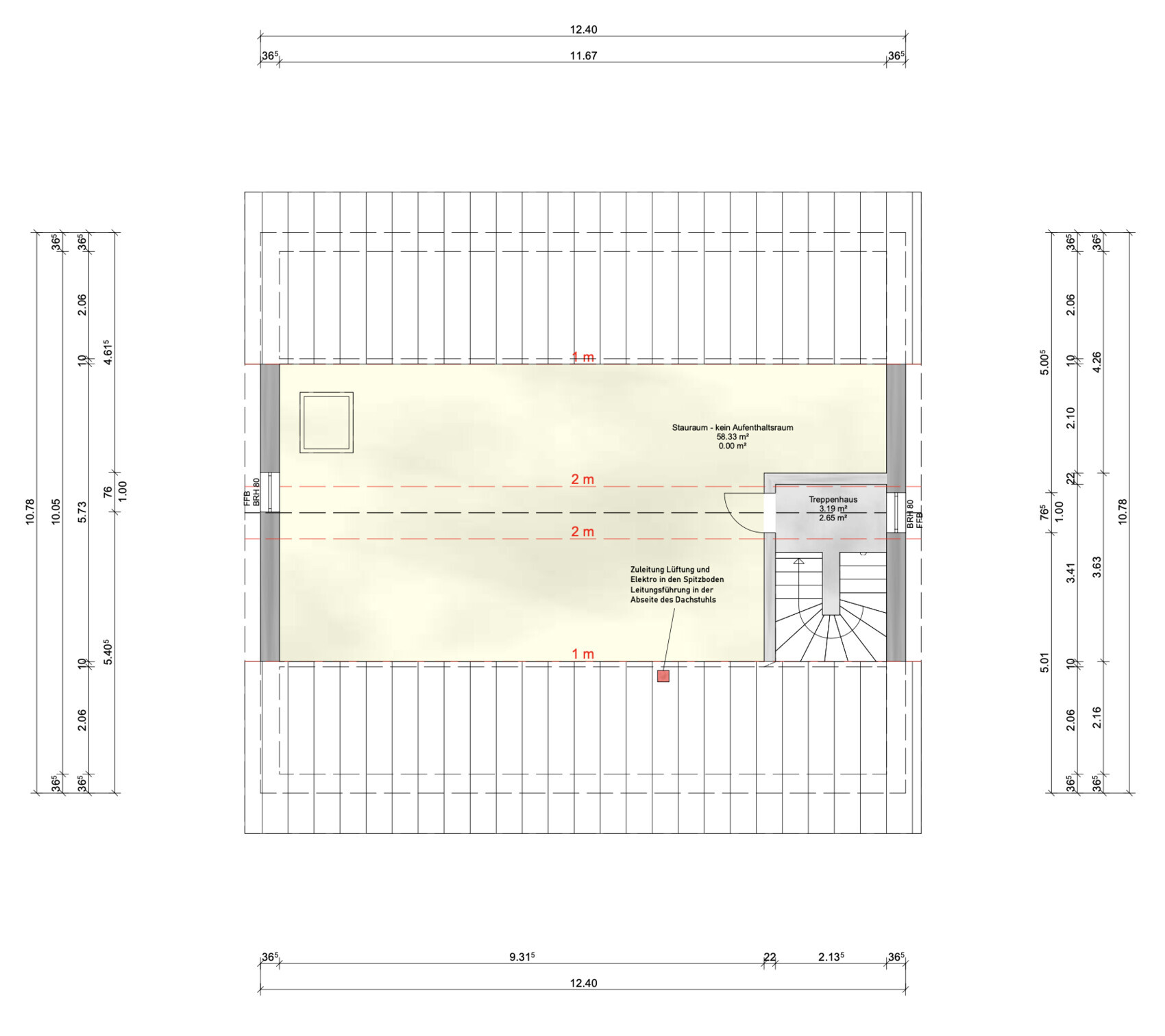 Attic floor plan with stairwell and generous usable space