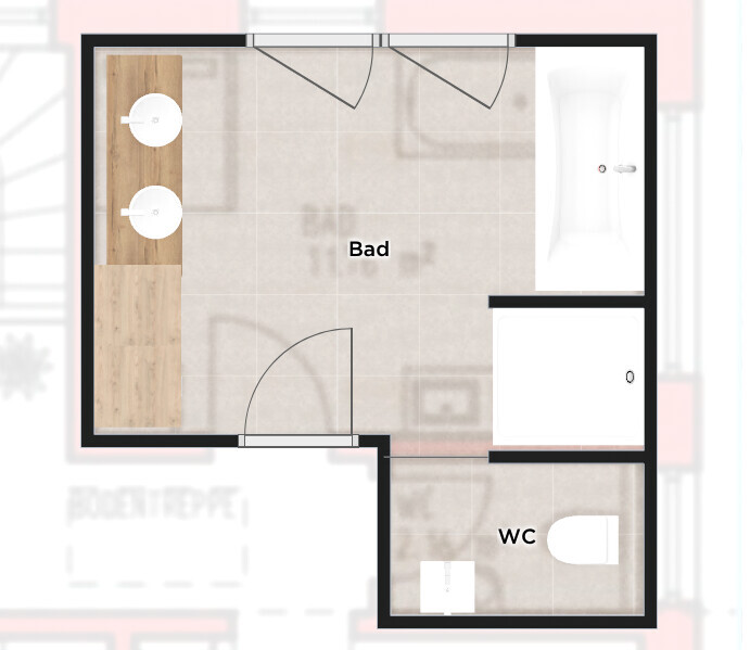 Bathroom floor plan with sink, bathtub, and toilet.