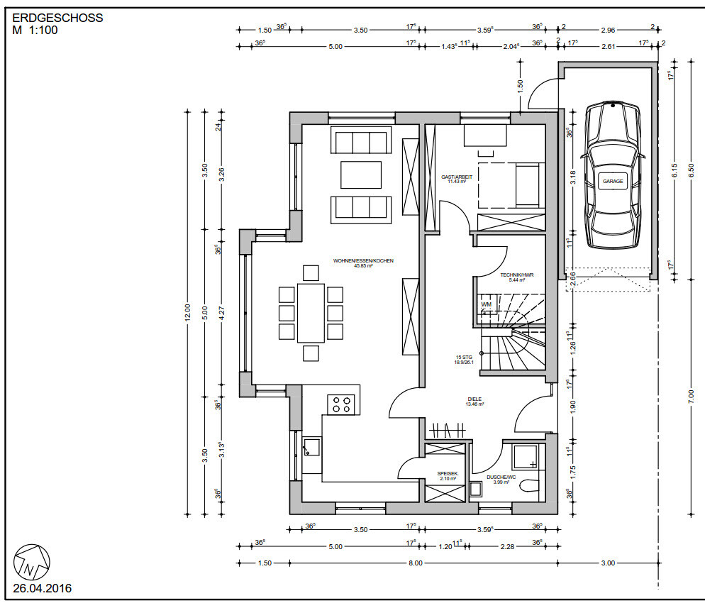 Ground floor: open living/dining/kitchen area, hallway, utility room, shower/WC, garage.