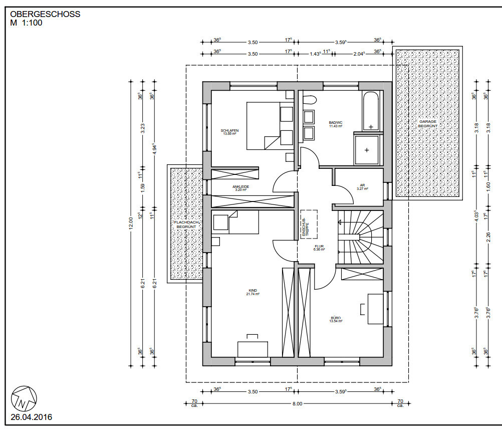 Upper floor plan: bedroom, child’s room, office, dressing room, hallway, bathroom/WC, stairs.