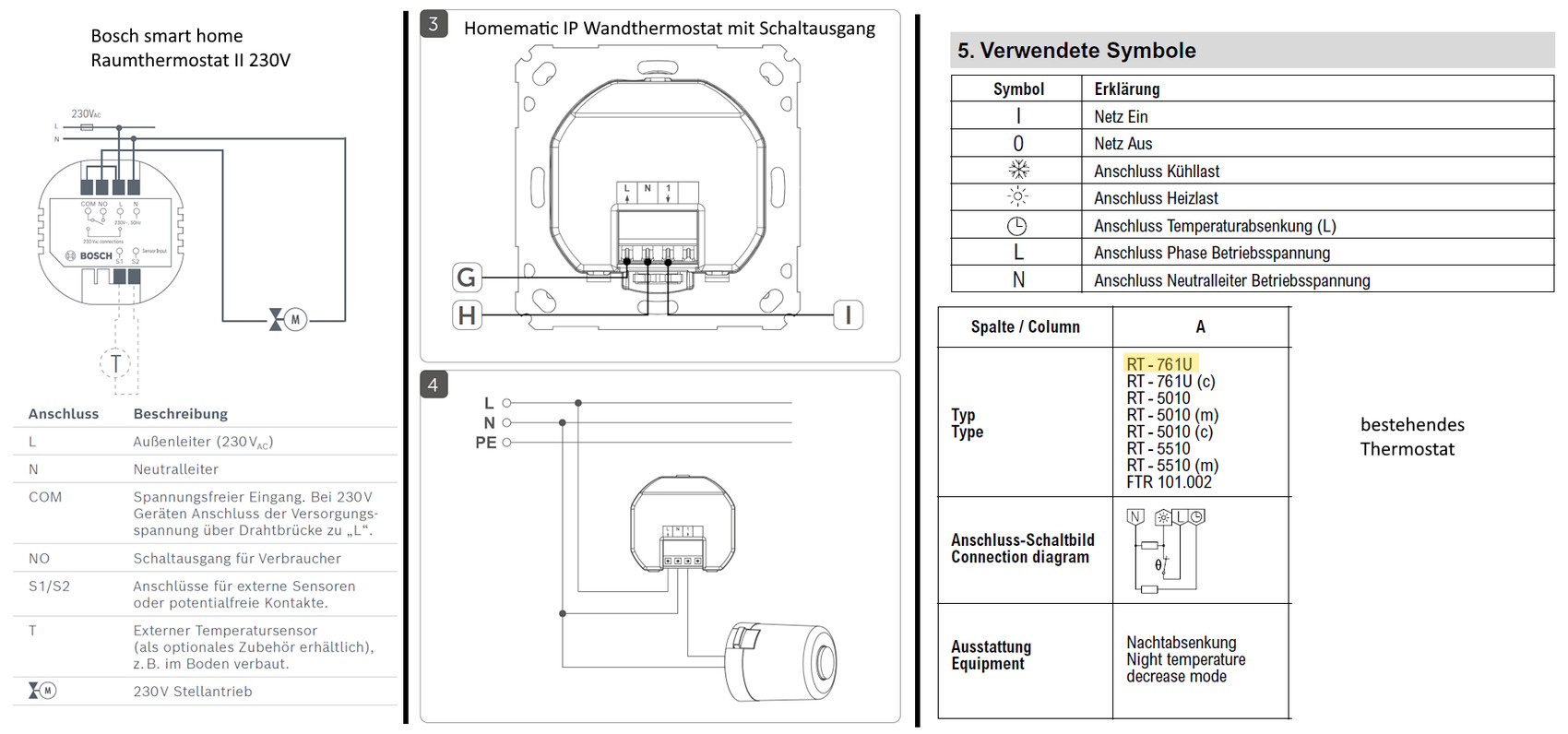 Wall thermostat mounting and connection diagram with heating and power connections