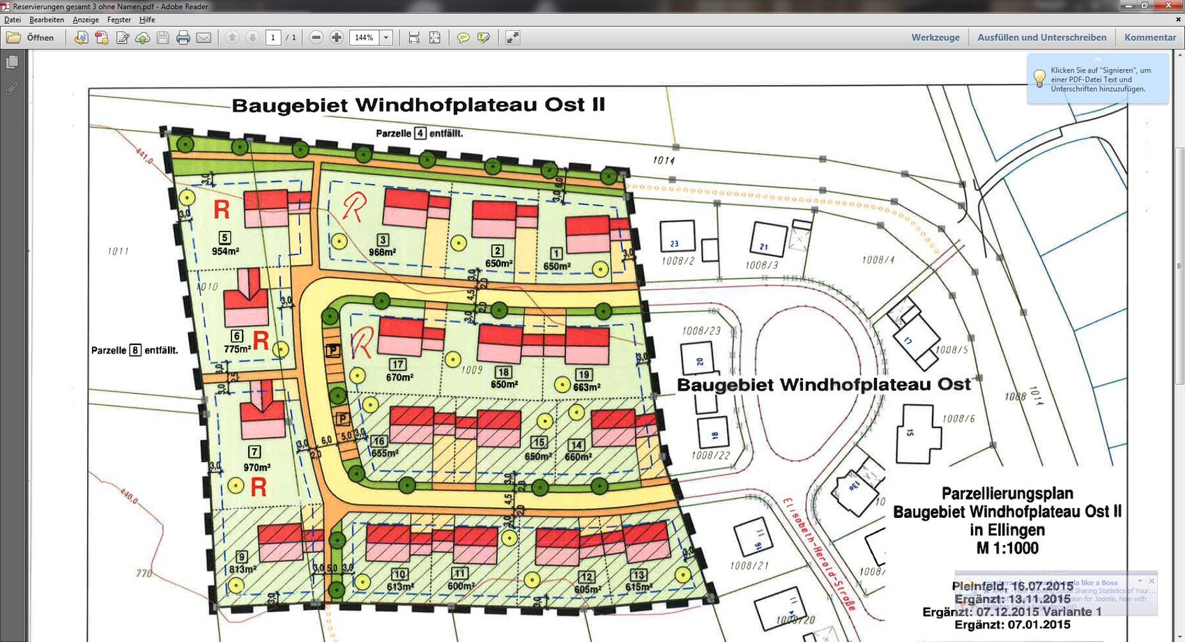 Lageplan des Baugebiets Windhofplatz Ost II mit Parzellen und Straßen