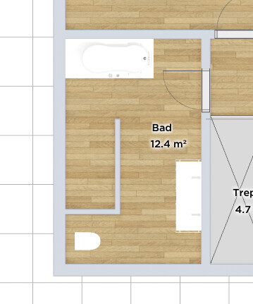 Floor plan of a bathroom with bathtub, toilet, and sink, 12.4 sqm