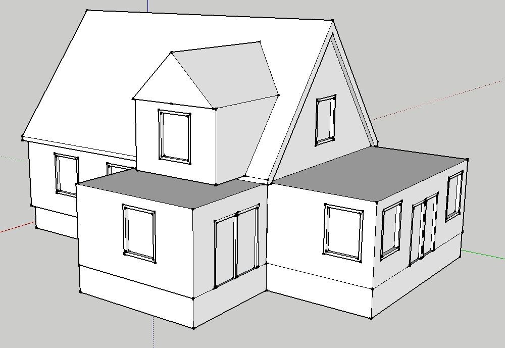 3D house model exterior view with extension and flat roofs
