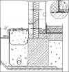 Technical construction drawing of a shell construction and foundation with soil and structural elements